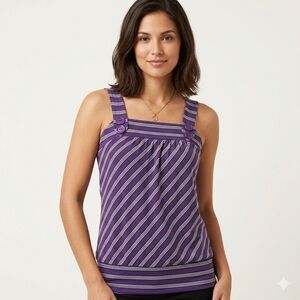 Y2K Vintage Striped Bubble Hem Purple Sleeveless Tunic Tank Top Women's Small